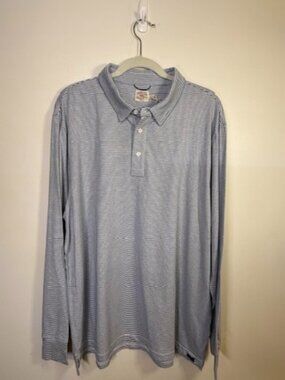 NWT Faherty Movement Blue White Stripe Long Sleeve Polo
